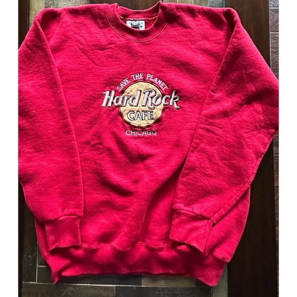 Hard Rock Cafe Chicago Save The Planet By Lee Red Sweatshirt VTG sz XL USA - Picture 2 of 4